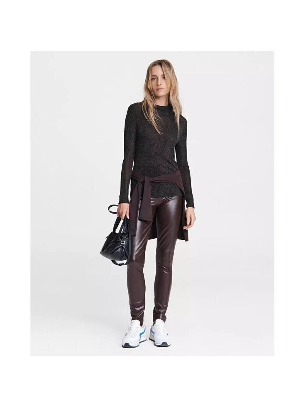 RAG & Bone "Cherie" Lurex Mock Neck Ribbed Sweater Women Sz Small Sparkle Slim